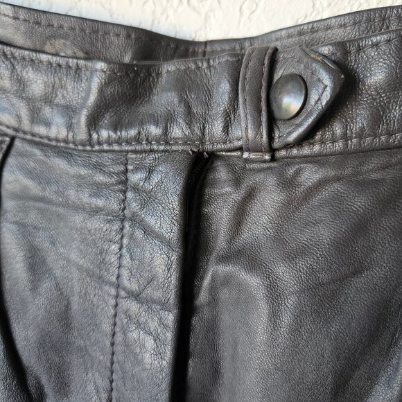 Vintage Maguette 80s 90s Dark Gray Leather Tapered Pleated Pants Motorcycle 14/L - Picture 3 of 7